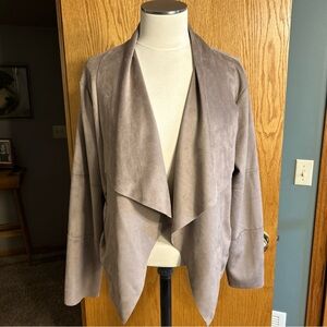 Baccini Womens Faux Suede Jacket Size XLarge Taupe Microfiber draped Open Front